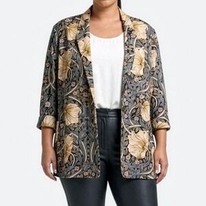 Morris & Co Pimpernel Blazer Gray Tan Floral Art Nouveau Jacket Size 0X Large